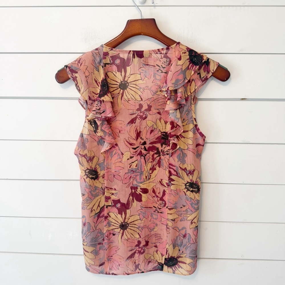 PAIGE | Cataleya Pink Multi 100% Silk sleeveless Ruffle blouse Size XXs - Picture 4 of 9
